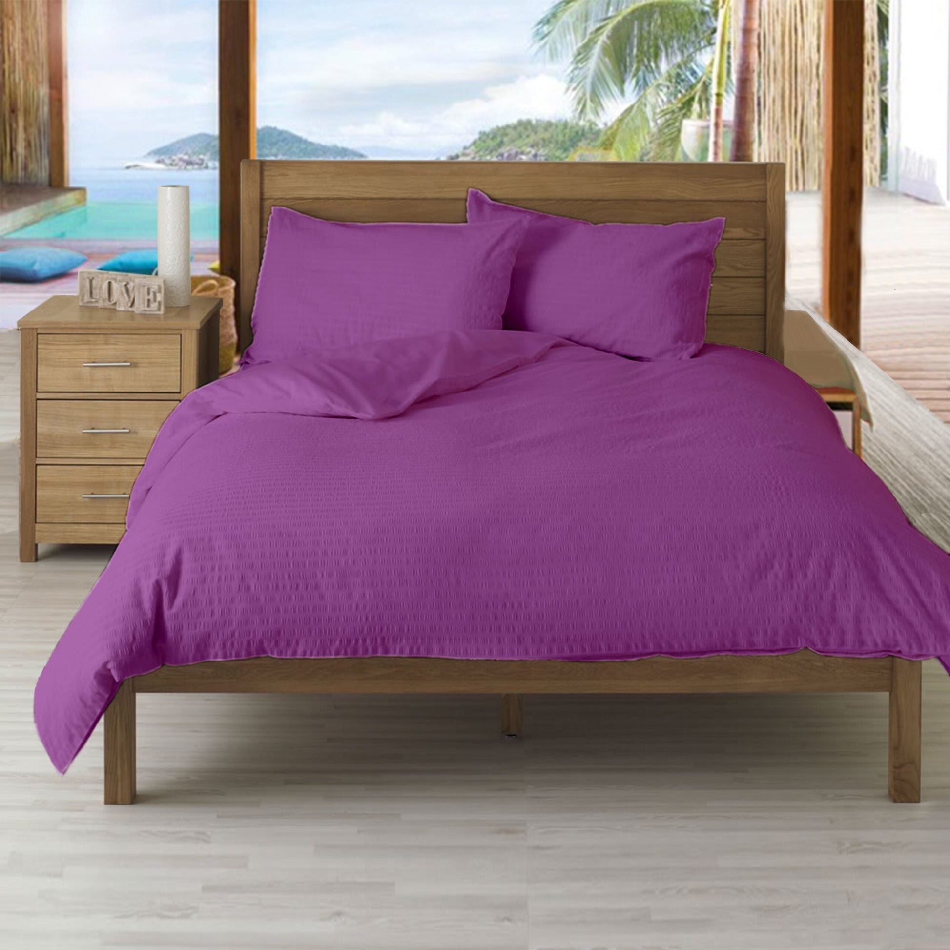 Lenjerie pat 100% bumbac Creponat, uni color Iris Orchid
