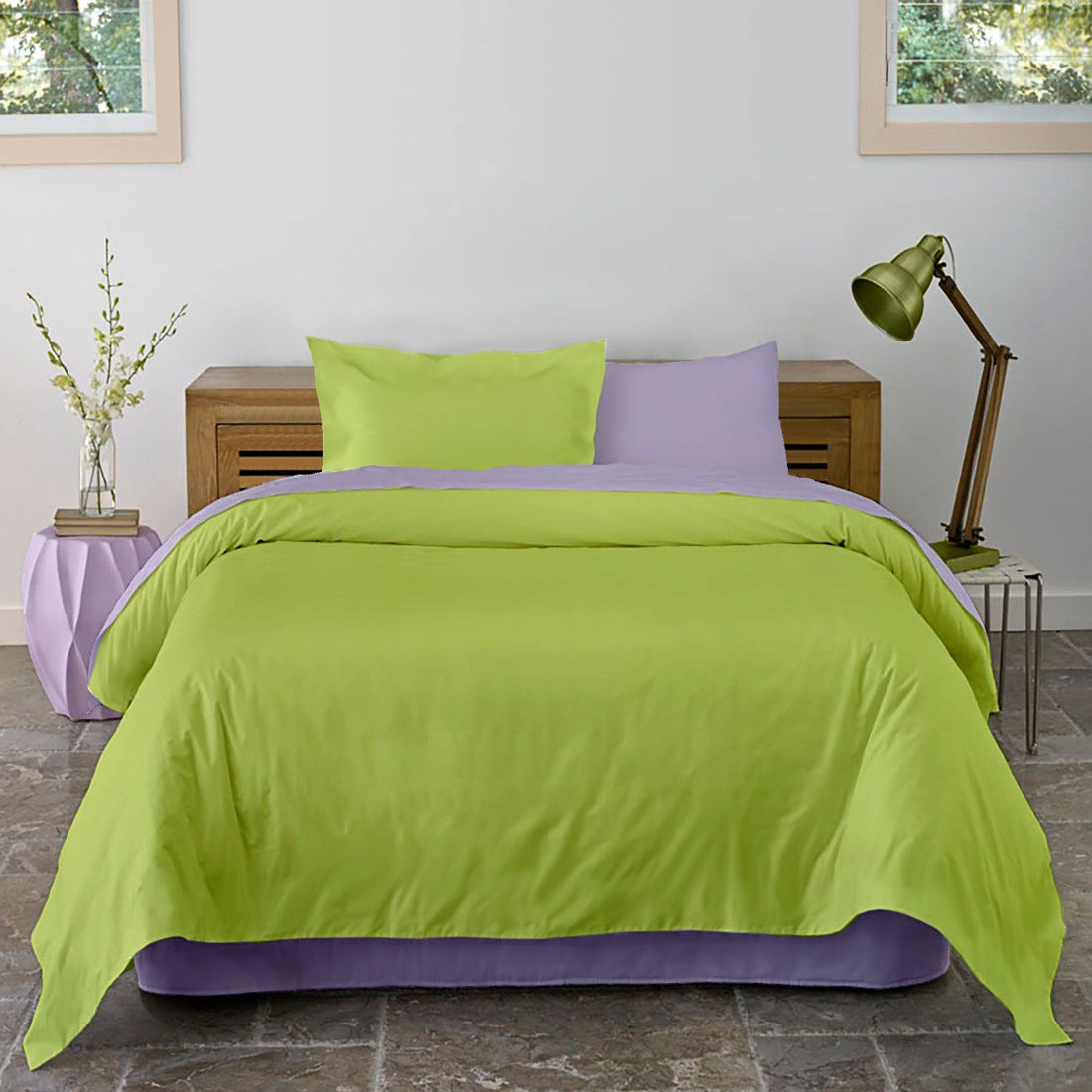 Lenjerie pat Renforce Lila & Lime