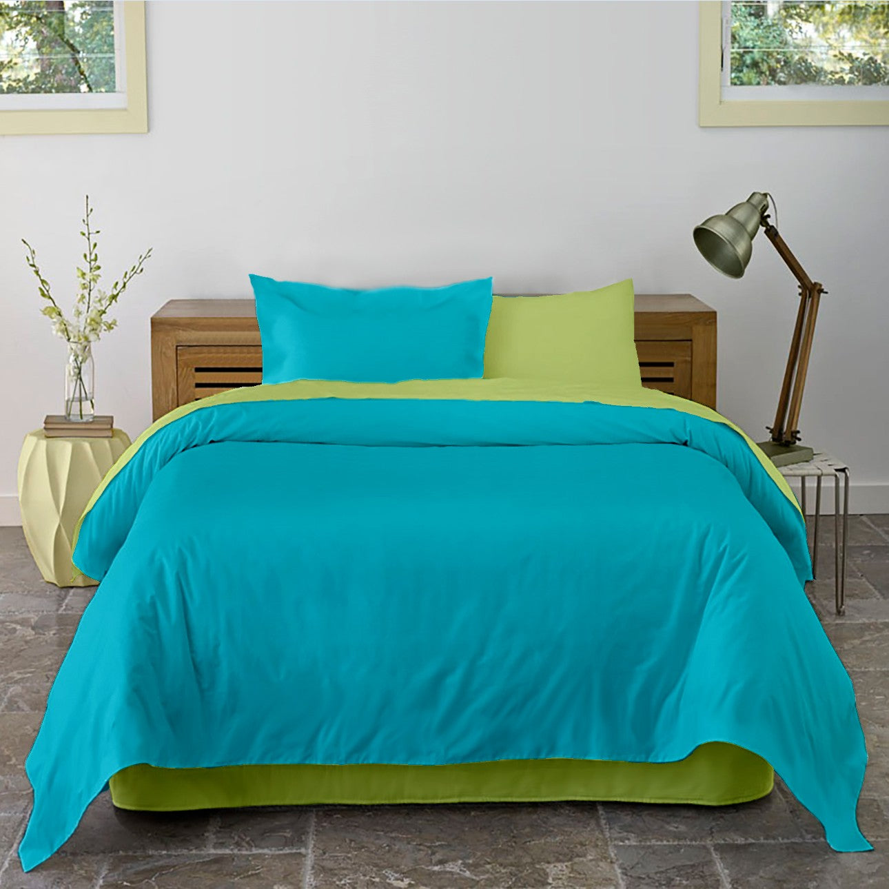 Lenjerie pat Renforce Lime & Aquarius