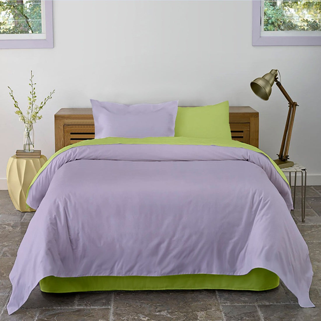 Lenjerie pat Renforce Lime & Lila