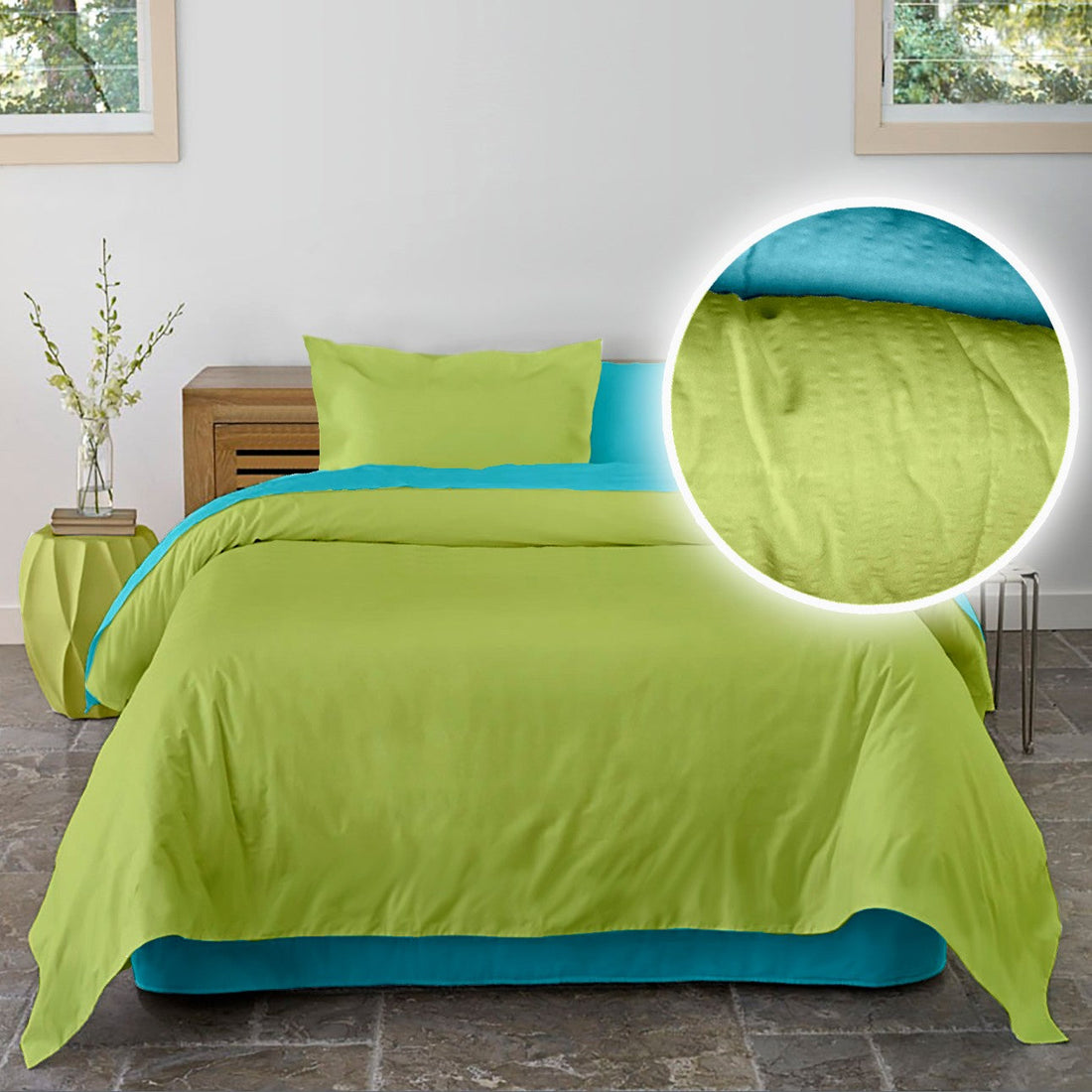 Lenjerie pat Crepe uni Aquarius & Lime