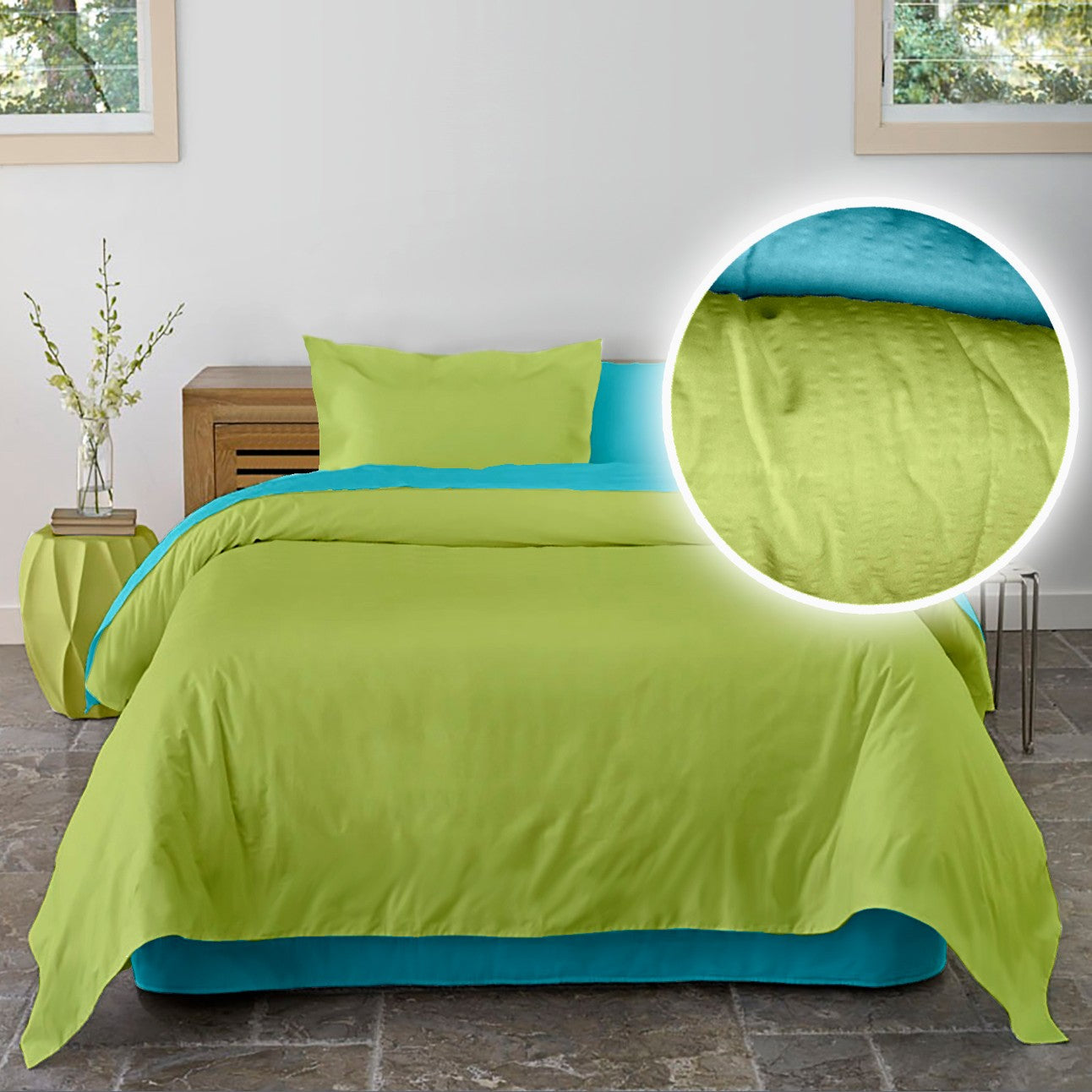 Lenjerie pat Crepe uni Aquarius & Lime