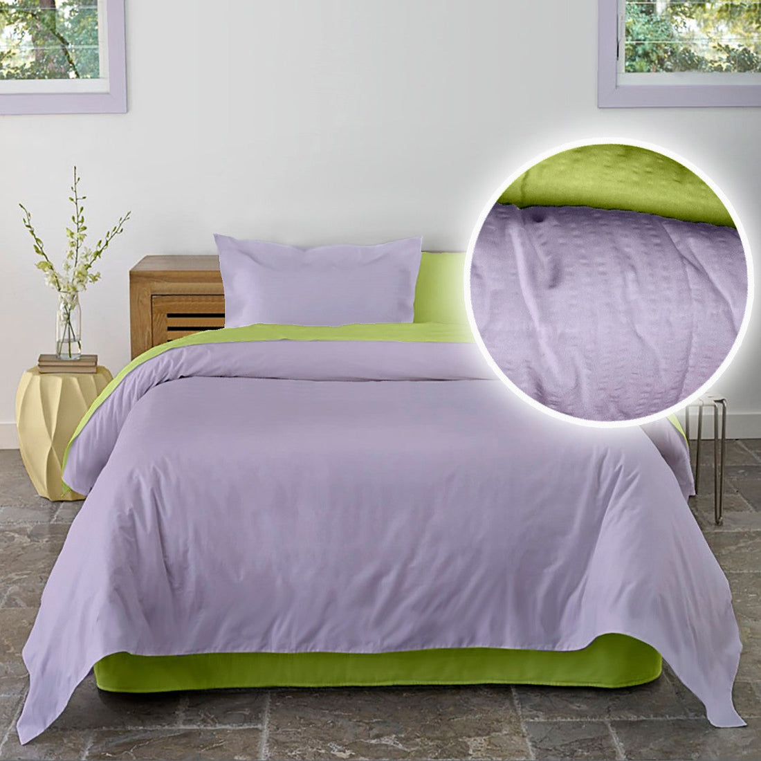 Lenjerie pat Crepe uni Lime & Lila
