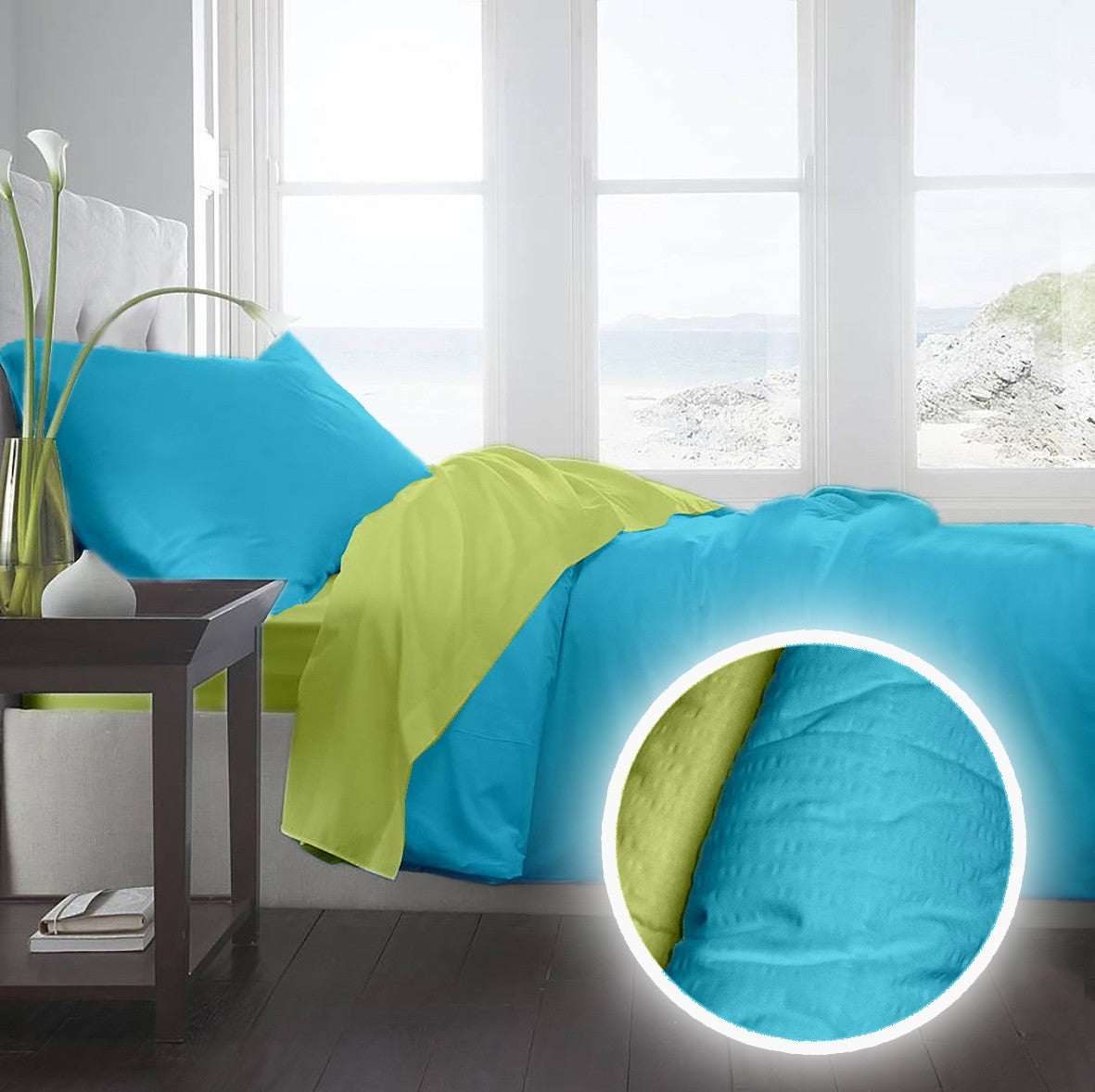 Lenjerie pat Crepe uni Lime & Aquarius