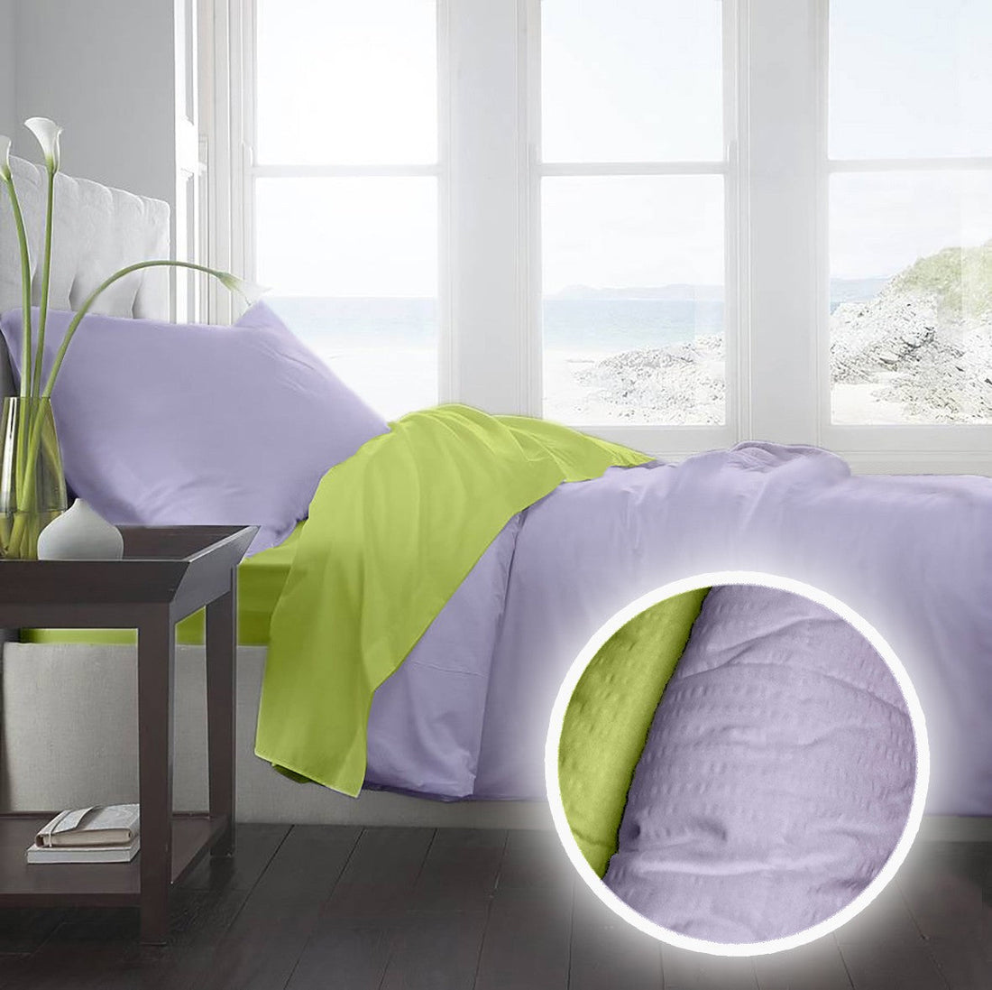 Lenjerie pat Crepe uni Lime & Lila