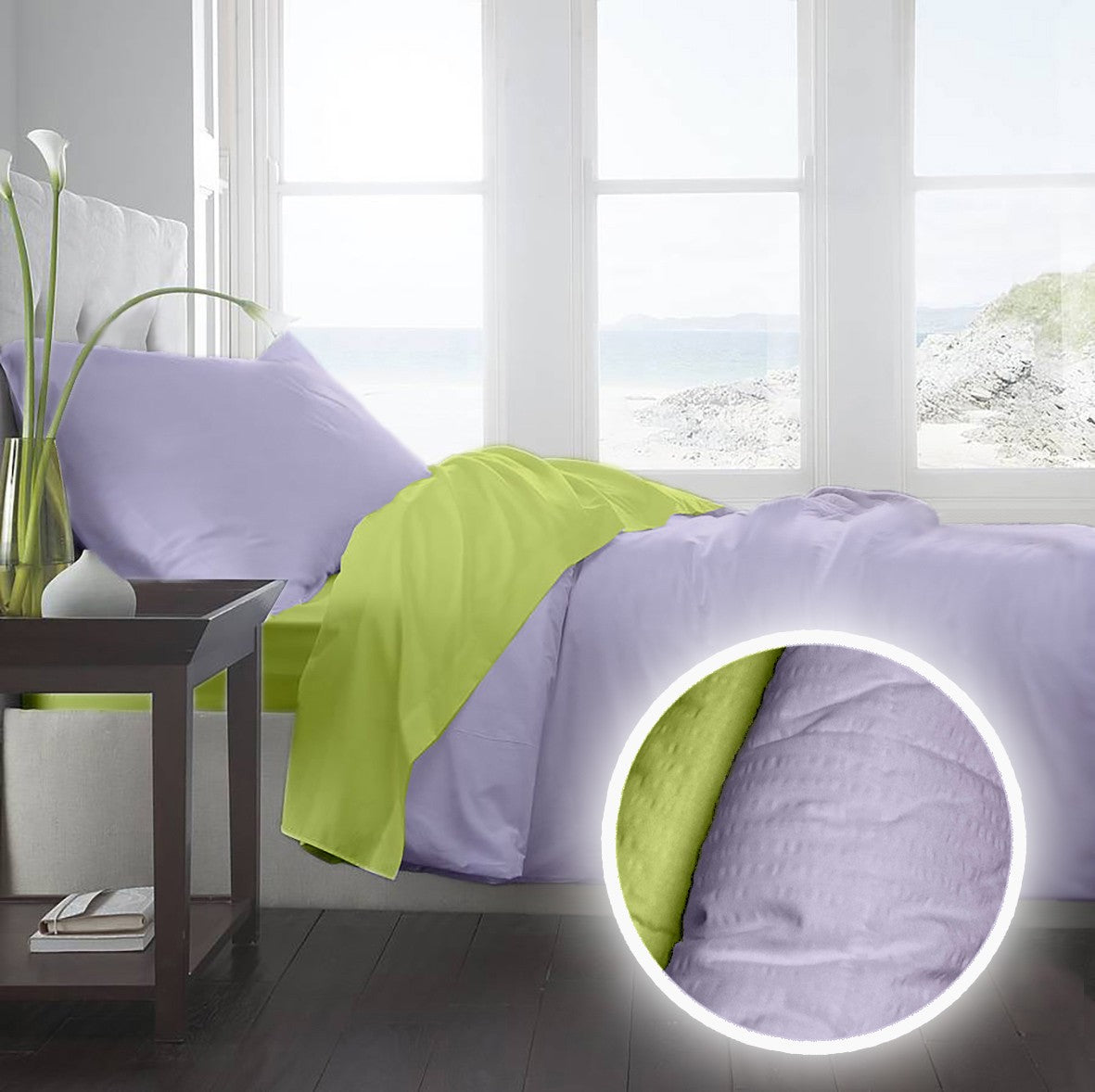 Lenjerie pat Crepe uni Lime & Lila