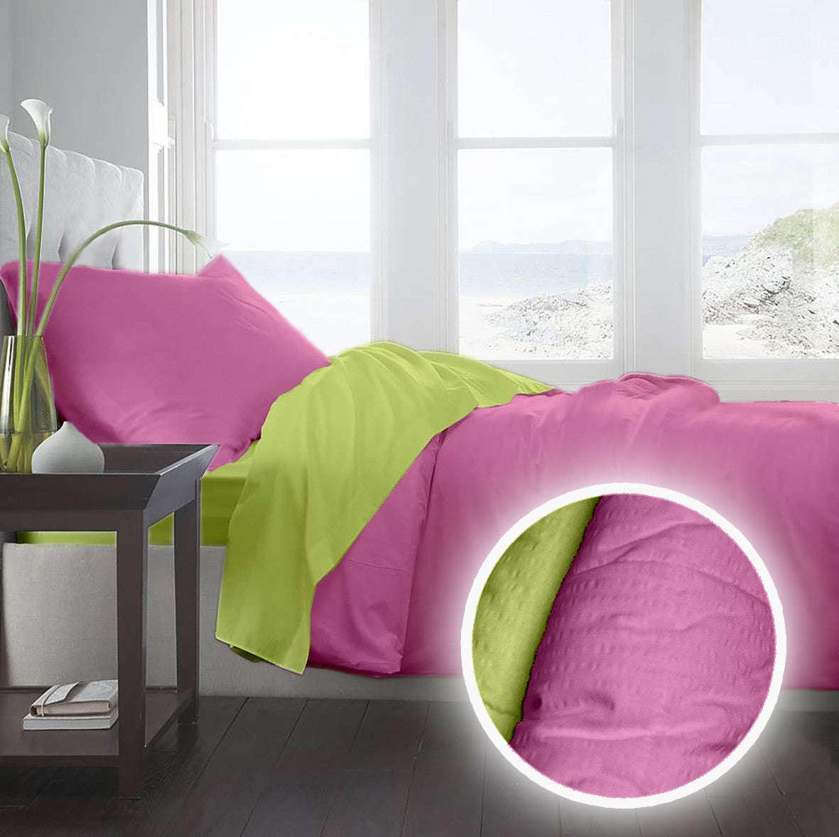 Lenjerie pat Crepe uni Lime & Rosebloom
