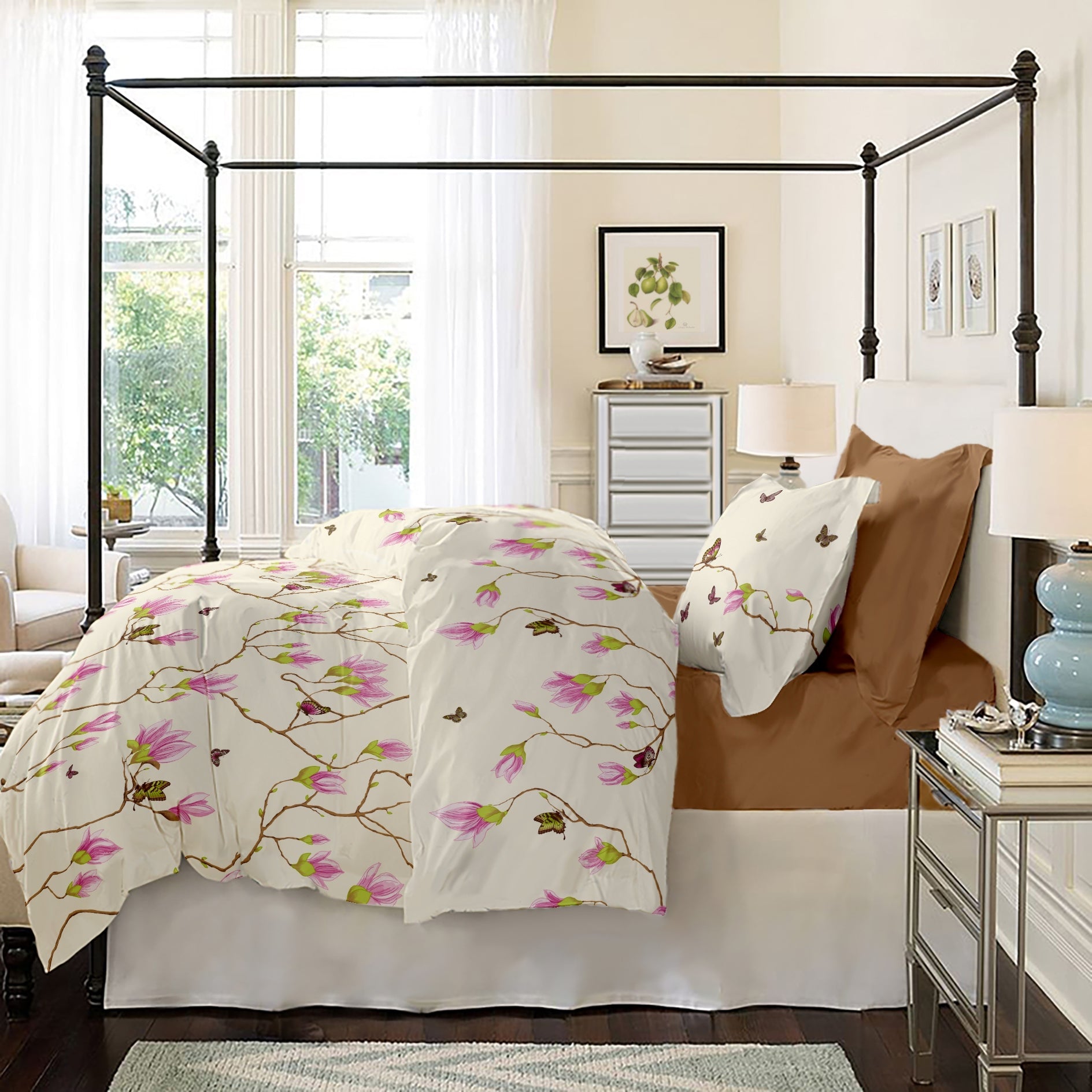 Lenjerie pat Renforce 100% bumbac, desen Magnolia v.1 Butterum