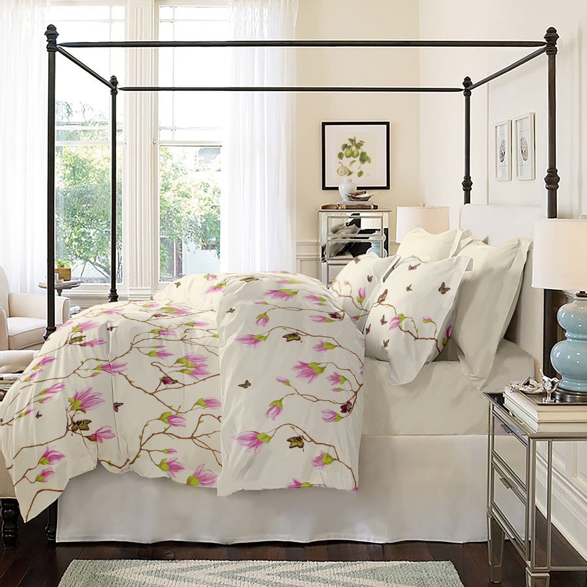 Lenjerie pat Renforce desen Magnolia v.1 Vanilla