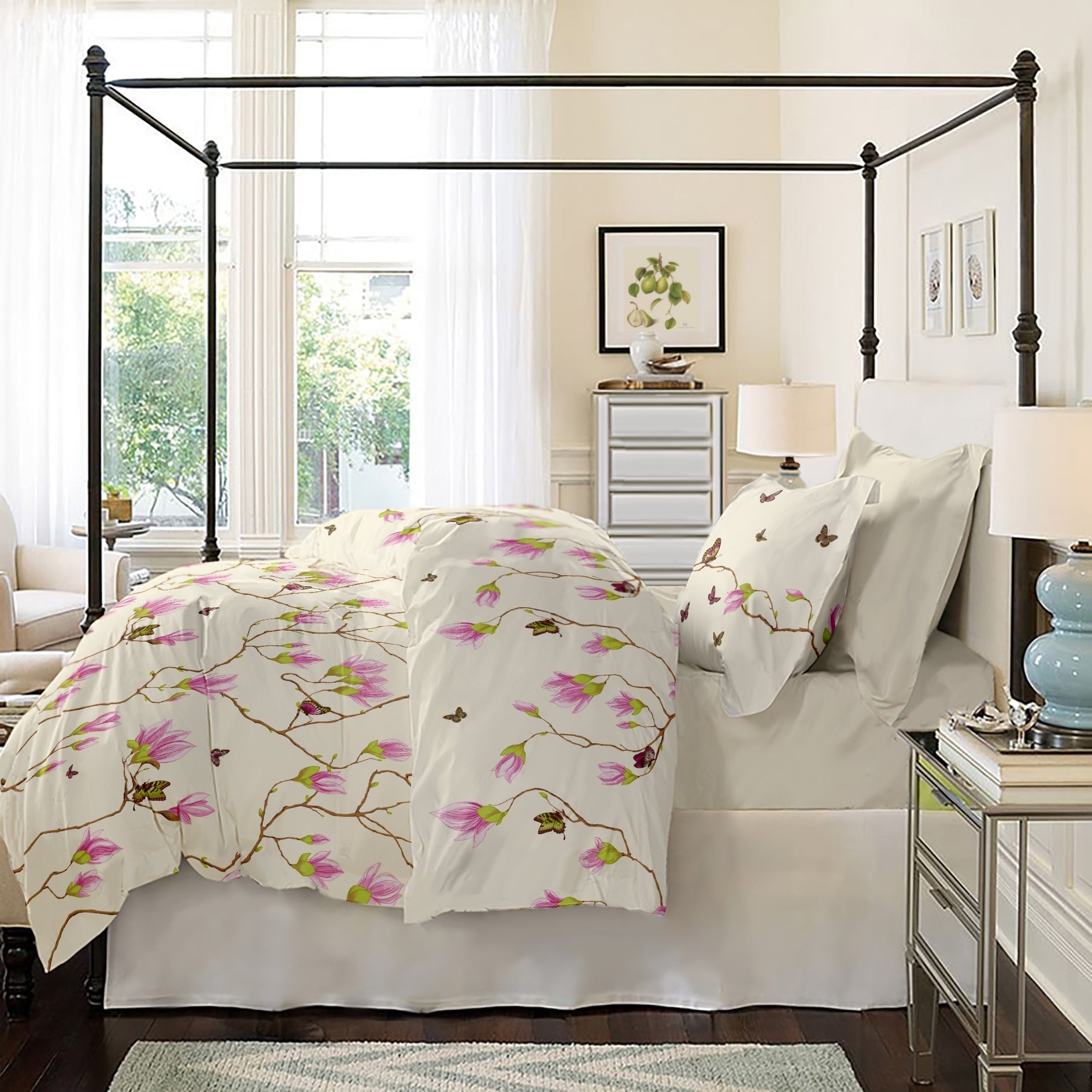 Lenjerie pat Renforce desen Magnolia v.1 Vanilla