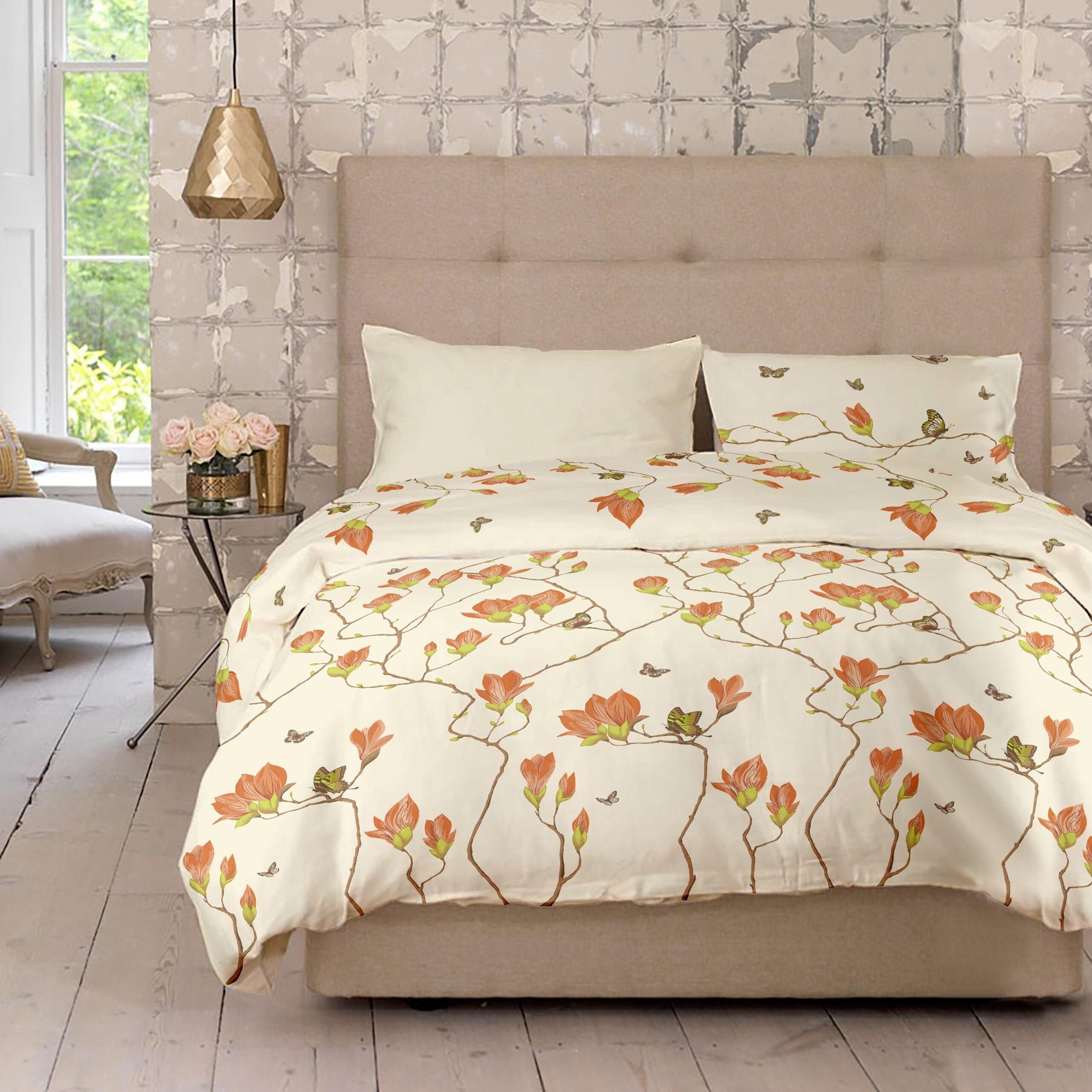 Lenjerie pat Renforce desen Magnolia v.2 Vanilla