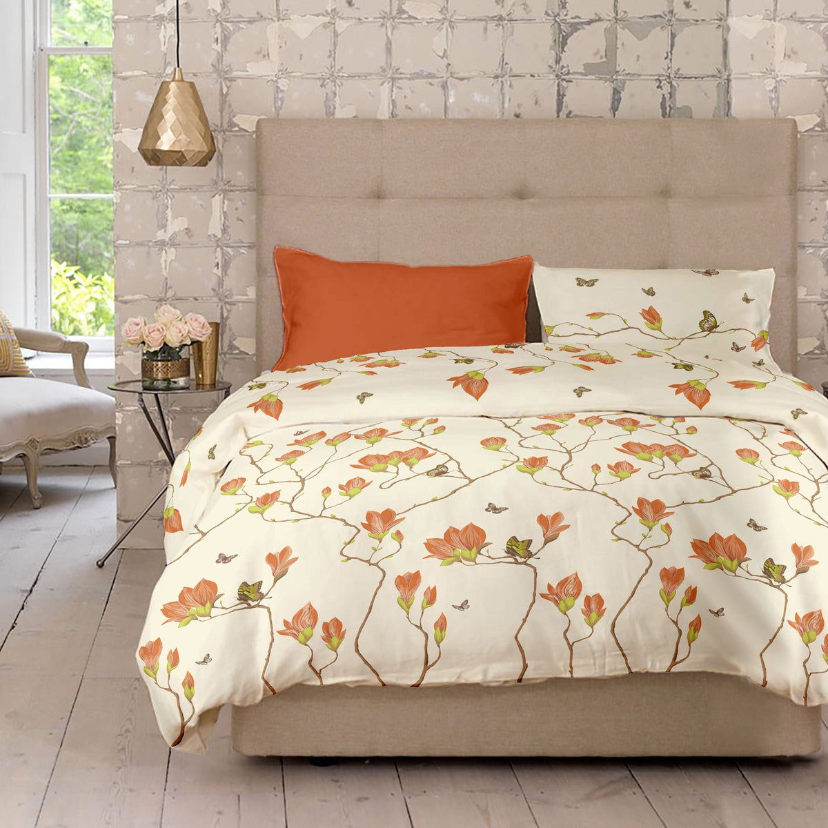 Lenjerie pat Renforce desen Magnolia v.2 Pumpkin