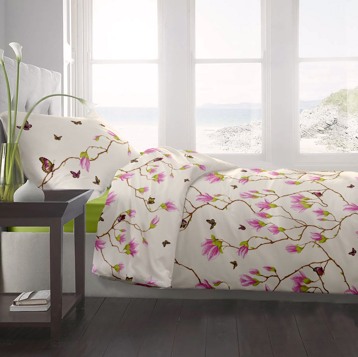 Lenjerie pat Renforce 100% bumbac, desen Magnolia Butterfly-v.1