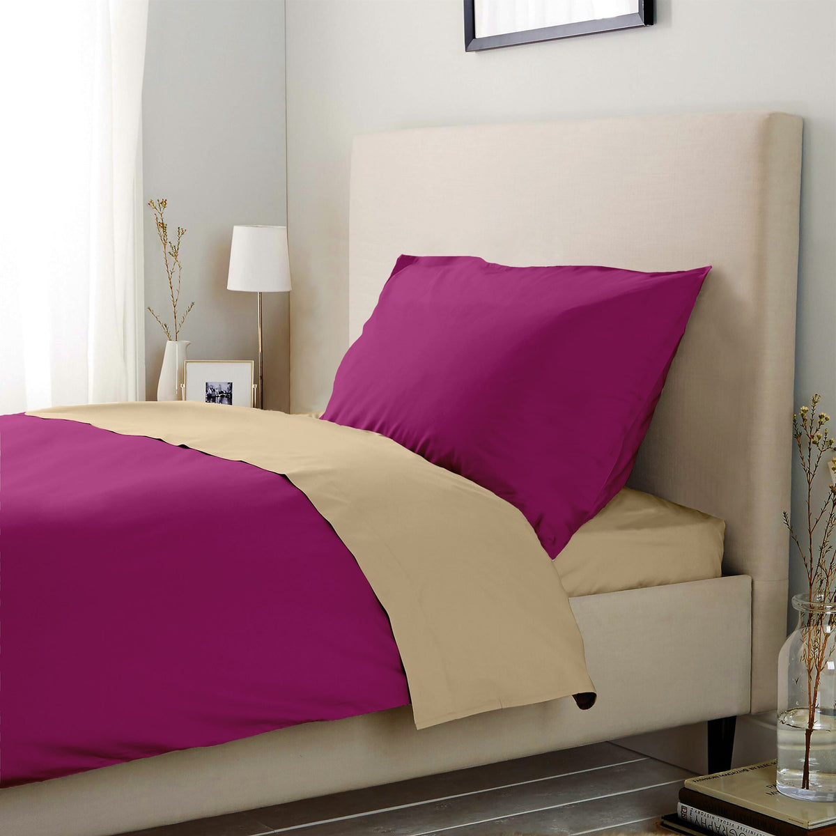 Lenjerie pat Renforce Fuchsia Red & Honey Peach