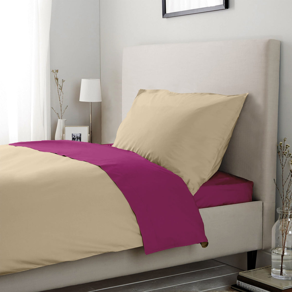 Lenjerie pat Renforce Honey Peach & Fuchsia Red