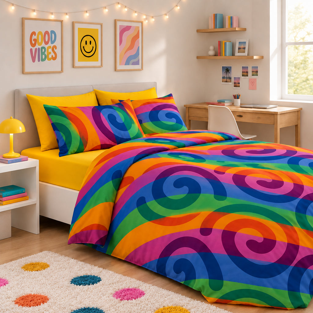 Lenjerie pat Renforce Rainbow + Lemon Chrome