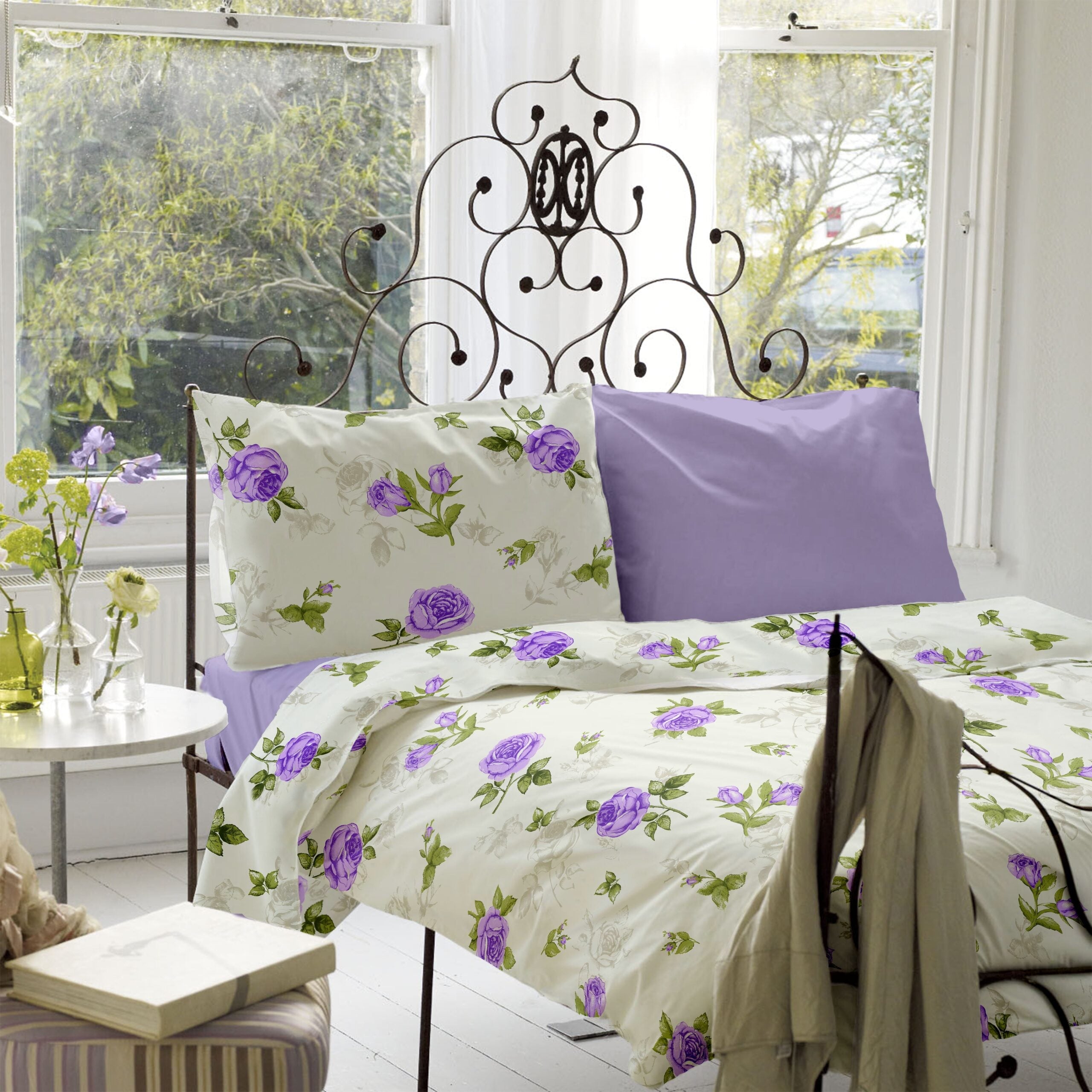 Lenjerie pat Renforce desen Roses 03+Lila
