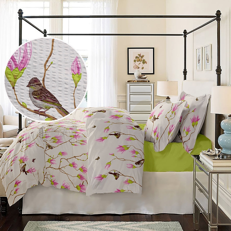 Lenjerie pat Crepe desen Magnolia Birds v.1