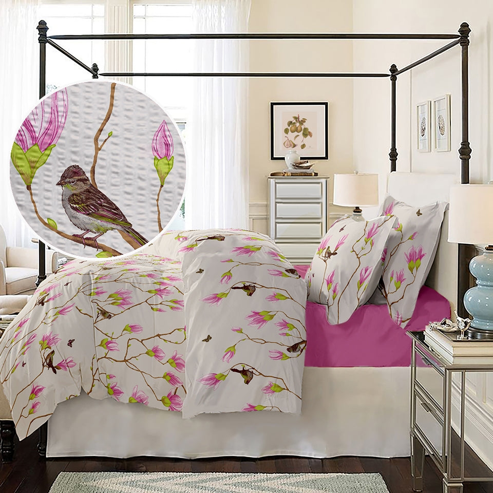 Lenjerie pat Crepe desen Magnolia Birds v.1