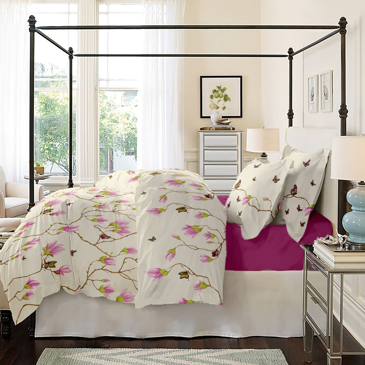 Lenjerie pat Renforce 100% bumbac, desen Magnolia Butterfly-v.1