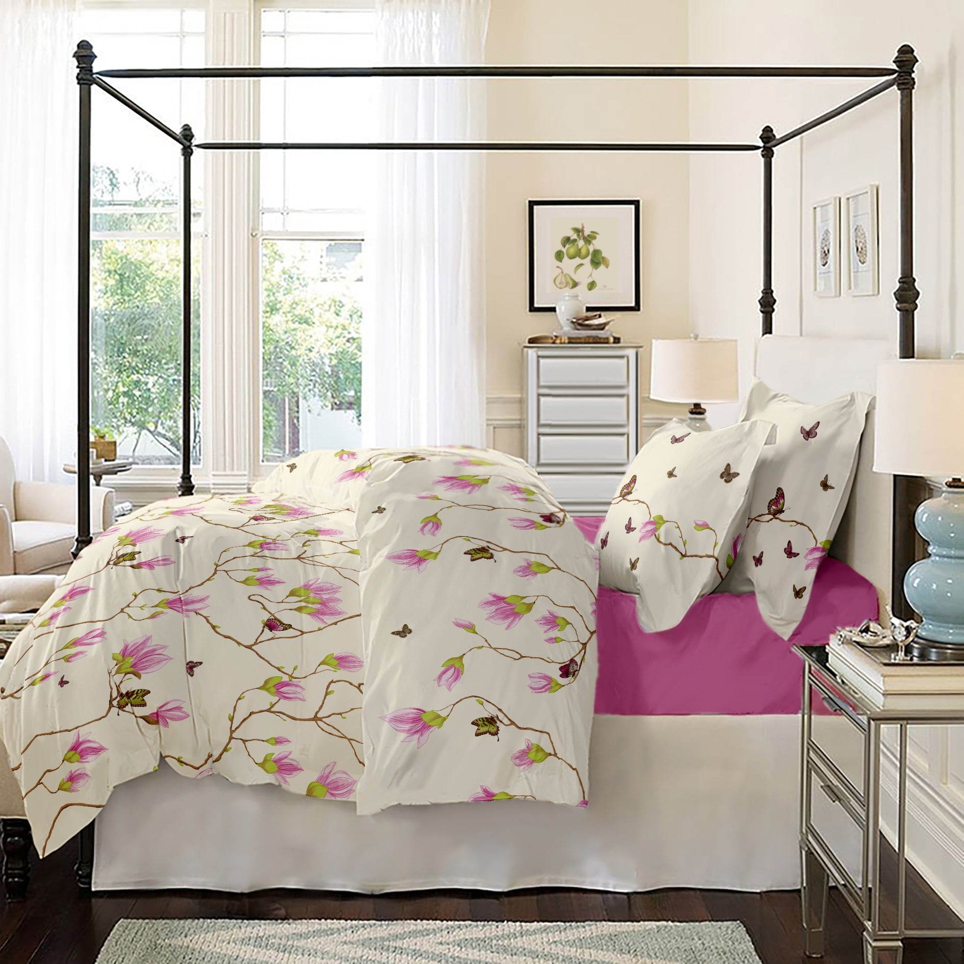 Lenjerie pat Renforce 100% bumbac, desen Magnolia Butterfly-v.1