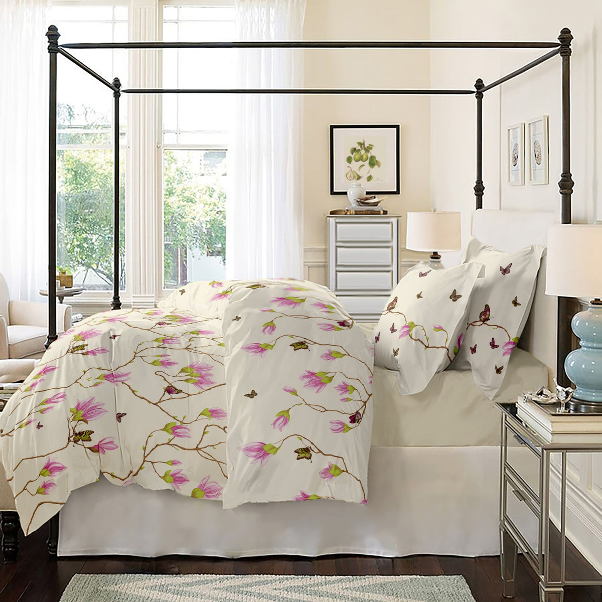 Lenjerie pat Renforce 100% bumbac, desen Magnolia Butterfly-v.1