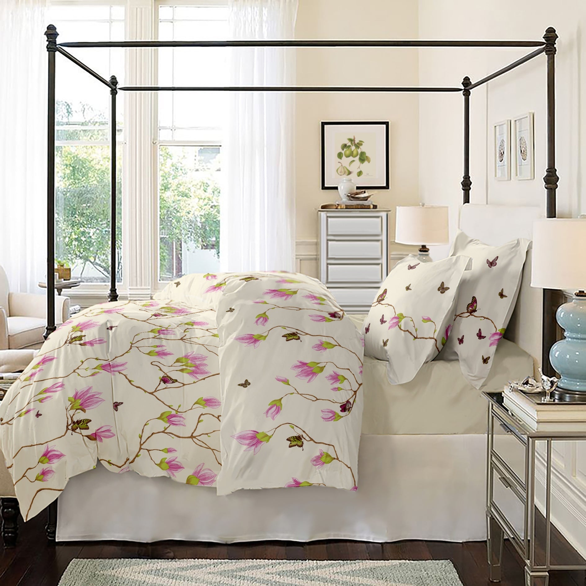 Lenjerie pat Renforce 100% bumbac, desen Magnolia Butterfly-v.1