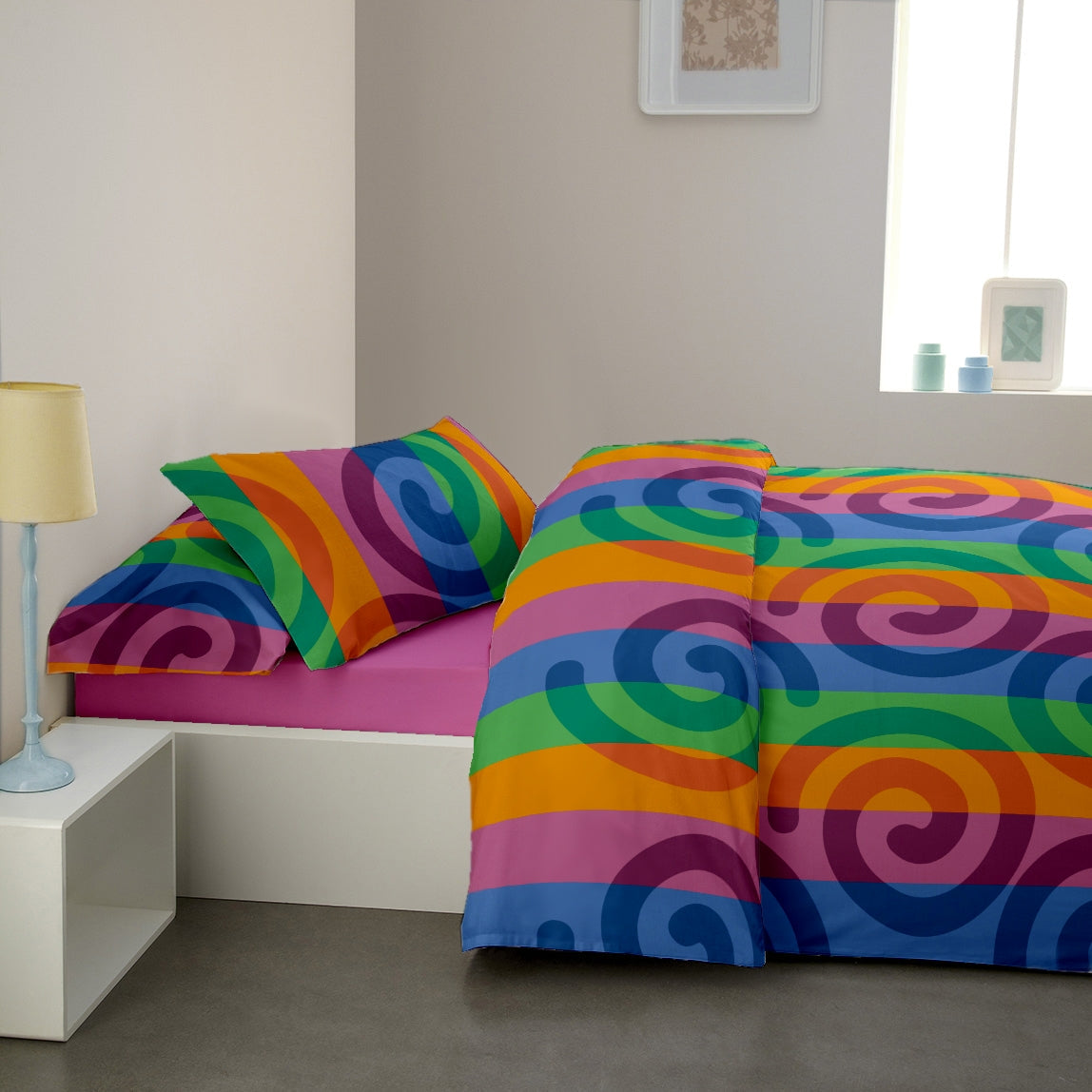 Cearceaf pilota + Fete perna Crepe desen Rainbow 01