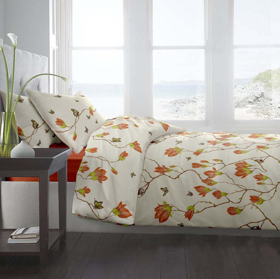 Lenjerie pat Renforce desen Magnolia Butterfly v.2 Butterum