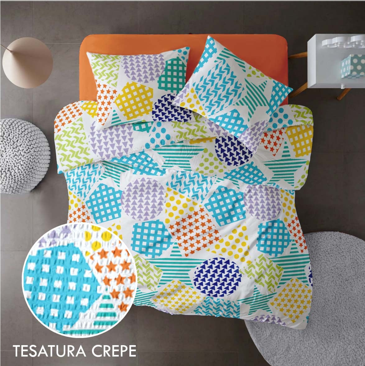 Lenjerie pat 100% bumbac Creponat, desen PLAYGROUND V2, cod CIU