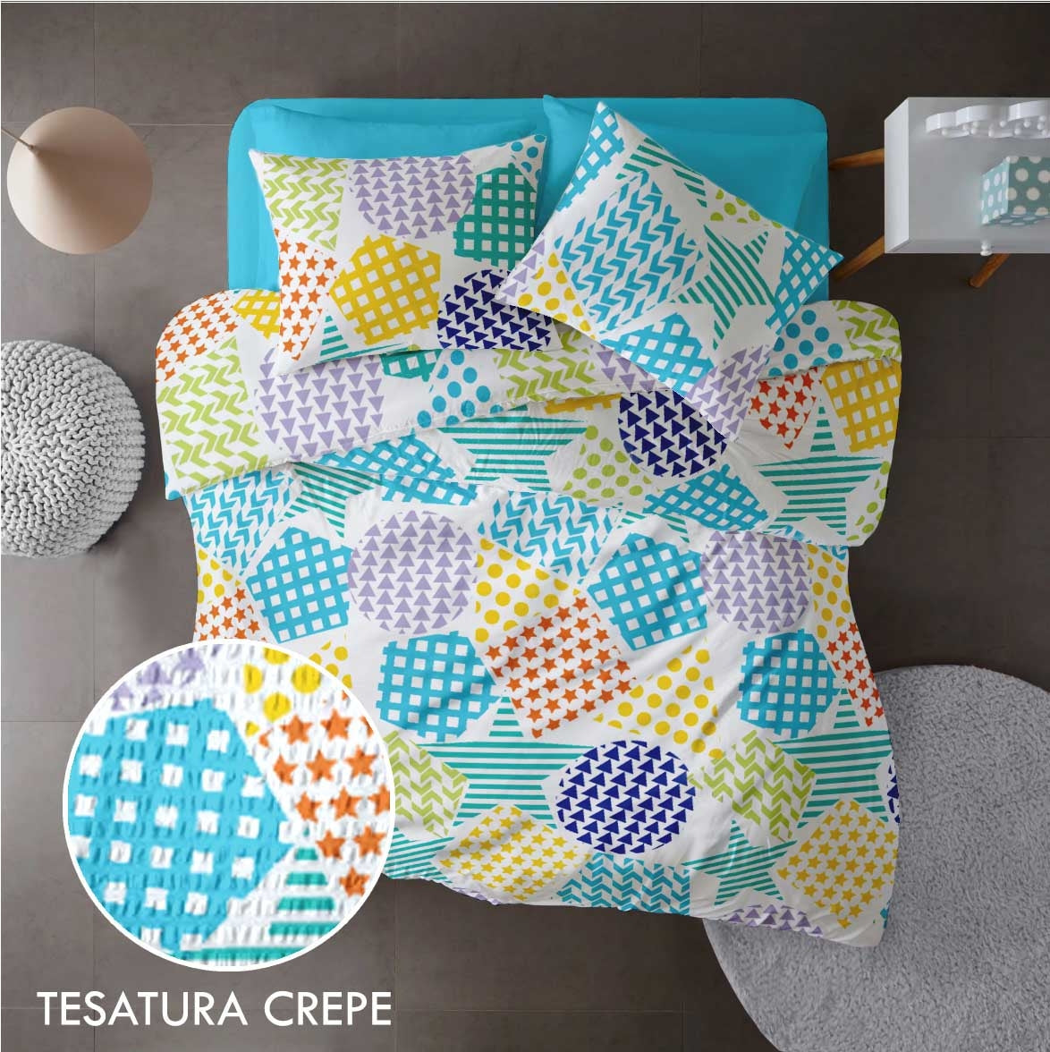 Lenjerie pat 100% bumbac Creponat, desen PLAYGROUND V2, cod CIU
