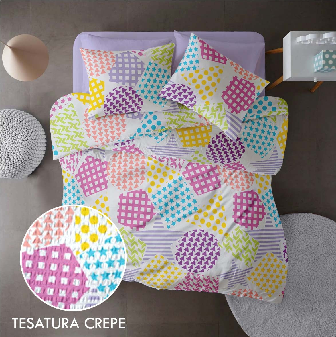 Lenjerie pat 100% bumbac Creponat, desen PLAYGROUND V1, cod CIU