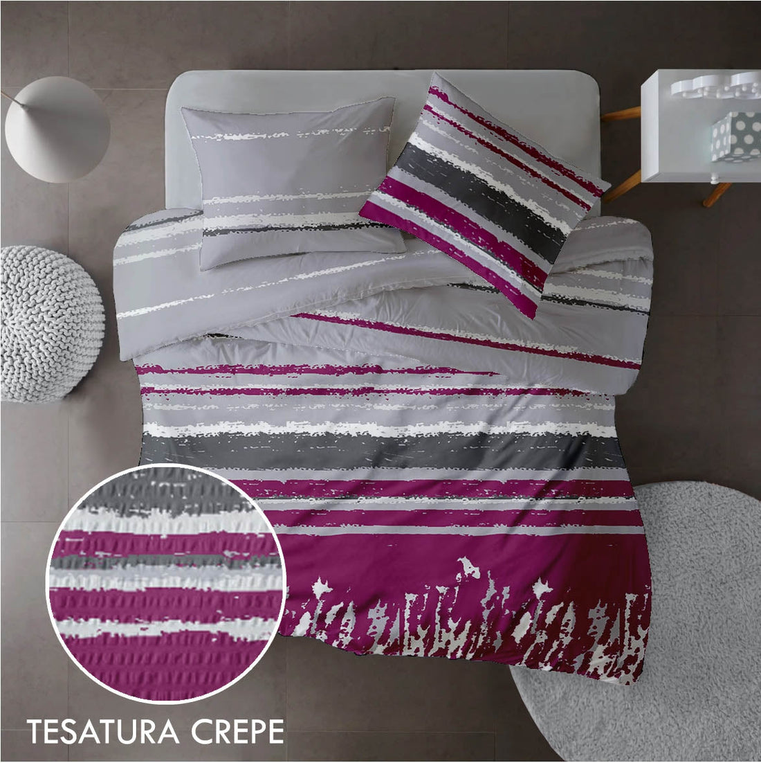 Lenjerie pat 100% bumbac Creponat, desen GRUNGE V3, cod CIU