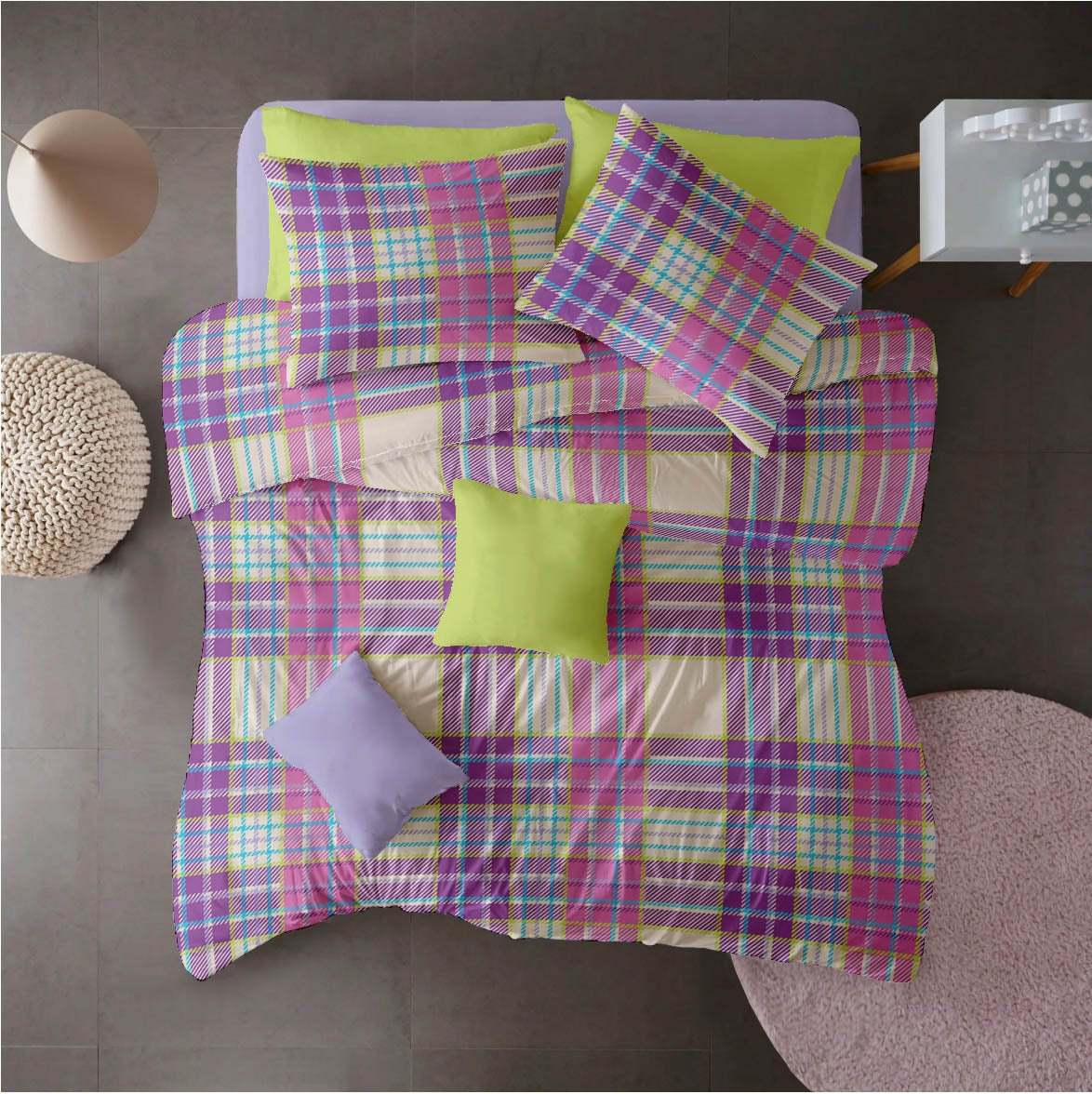 Lenjerie pat 100% bumbac Creponat, desen PLAID V2, cod CIU