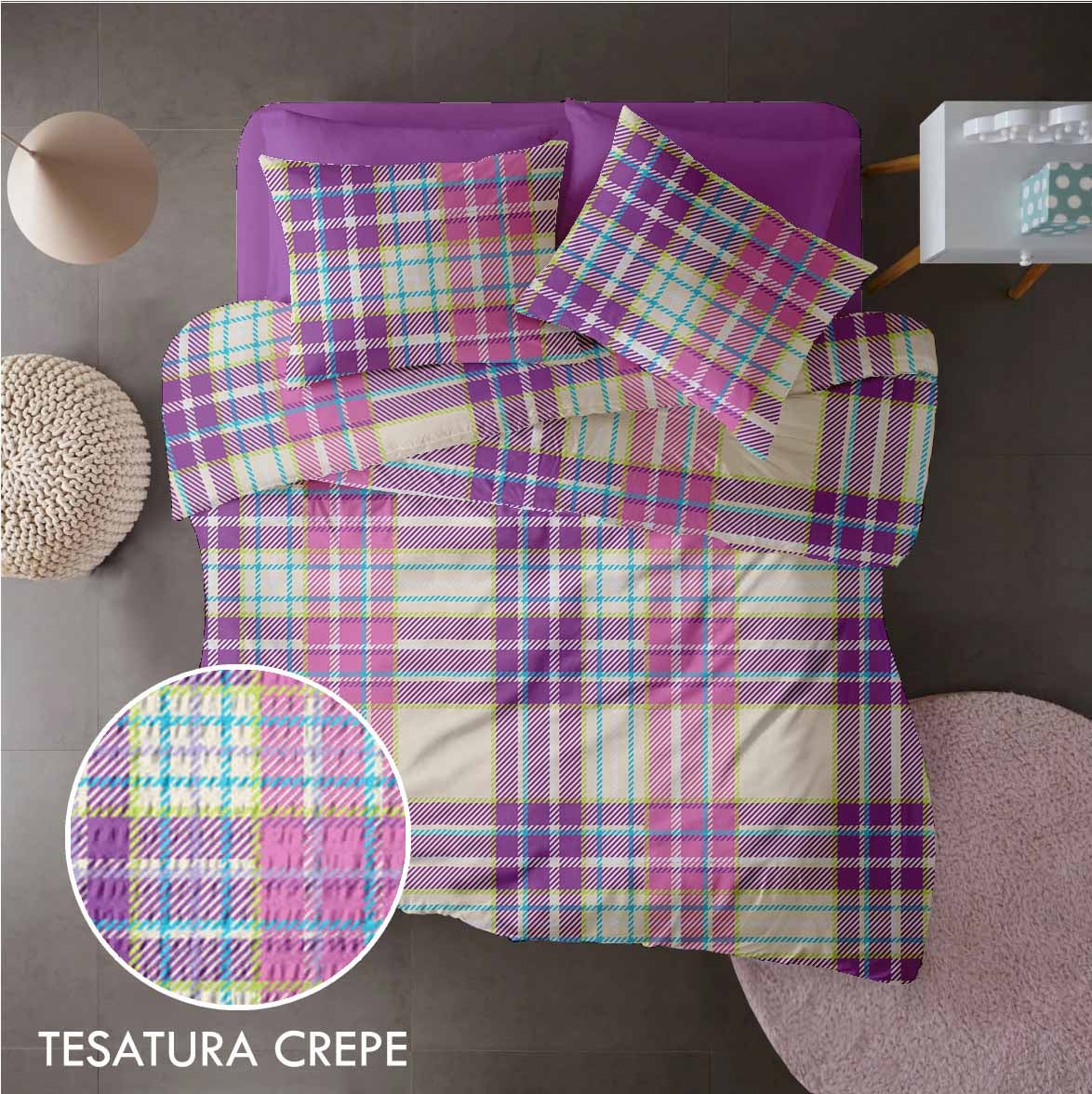 Lenjerie pat 100% bumbac Creponat, desen PLAID V2, cod CIU