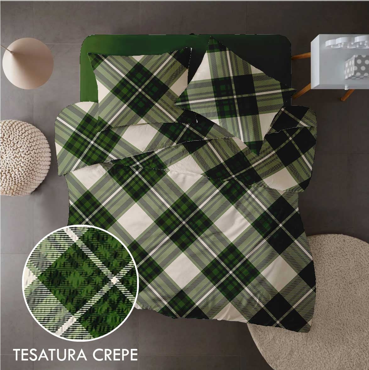 Lenjerie pat 100% bumbac Creponat, desen SCOTTISH V7, cod CIU