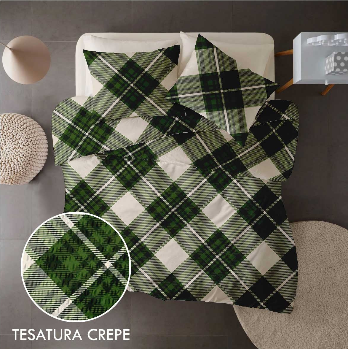 Lenjerie pat 100% bumbac Creponat, desen SCOTTISH V7, cod CIU