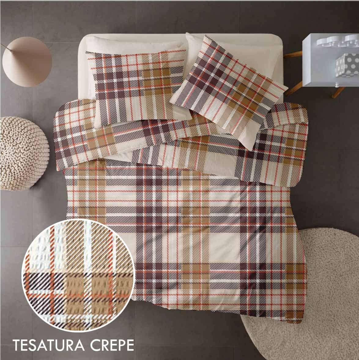 Lenjerie pat 100% bumbac Creponat, desen PLAID V1