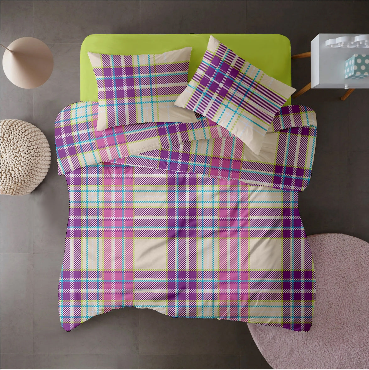 Lenjerie pat Renforce 100% bumbac, desen PLAID V2