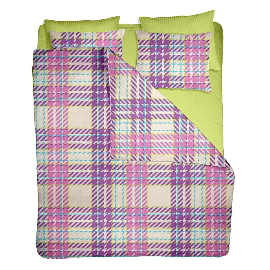 Lenjerie pat 100% bumbac Creponat, desen PLAID V2