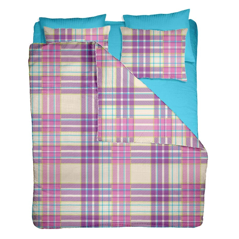 Lenjerie pat 100% bumbac Creponat, desen PLAID V2