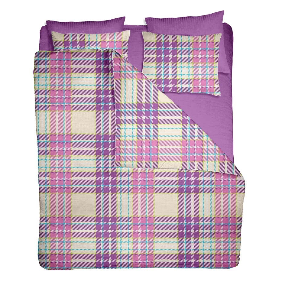 Lenjerie pat 100% bumbac Creponat, desen PLAID V2