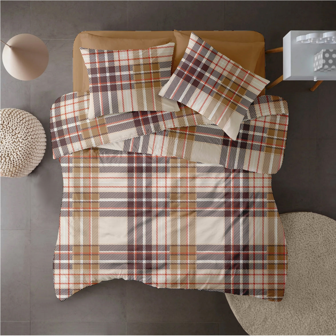 Lenjerie pat 100% bumbac Creponat, desen PLAID V1