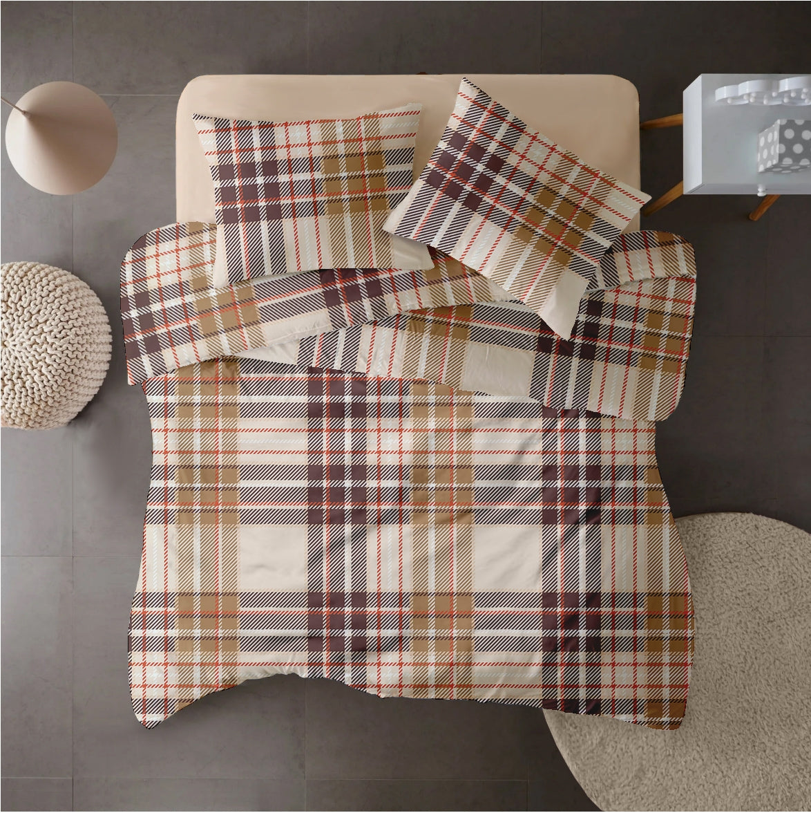 Lenjerie pat 100% bumbac Creponat, desen PLAID V1