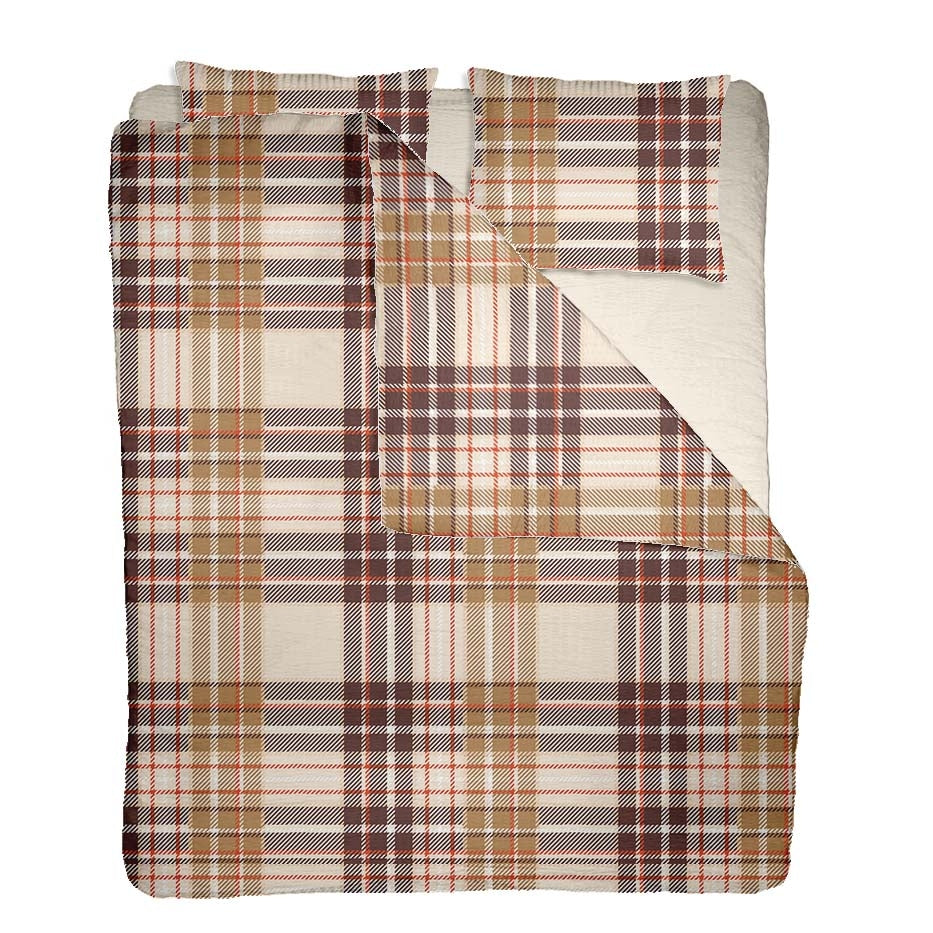 Lenjerie pat 100% bumbac Creponat, desen PLAID V1