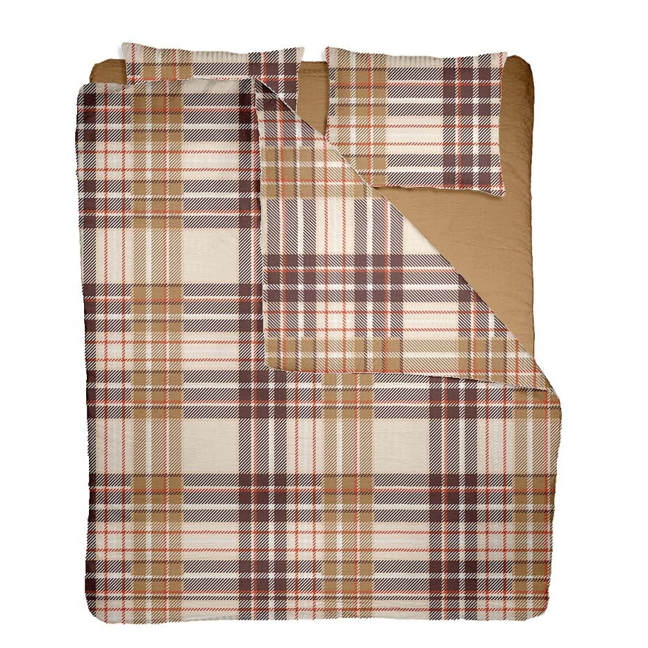 Lenjerie pat 100% bumbac Creponat, desen PLAID V1