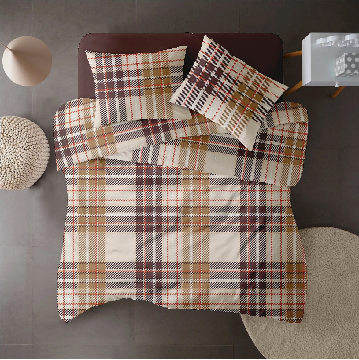 Lenjerie pat 100% bumbac Creponat, desen PLAID V1