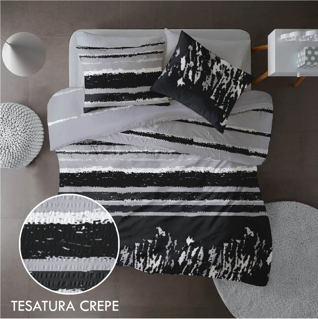 Lenjerie pat 100% bumbac Creponat, desen GRUNGE V2