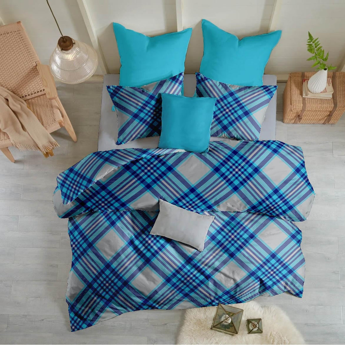 Lenjerie pat 100% bumbac Creponat, desen SCOTTISH V5