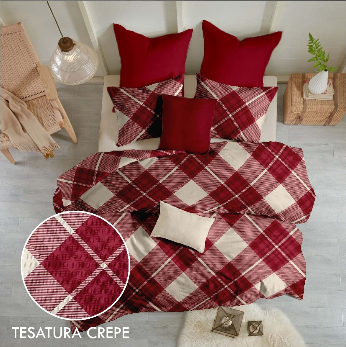 Lenjerie pat 100% bumbac Creponat, desen SCOTTISH V4